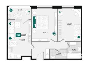 2-к квартира, вторичка, 59м2, 16/18 этаж