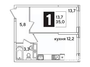 1-к квартира, вторичка, 35м2, 12/16 этаж