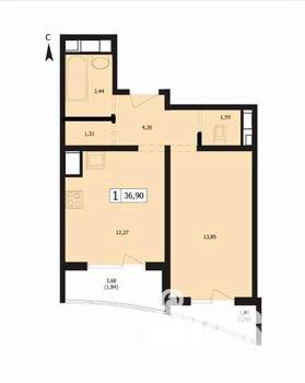 1-к квартира, вторичка, 37м2, 9/24 этаж