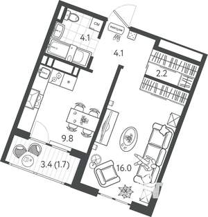 1-к квартира, вторичка, 37м2, 17/24 этаж