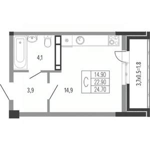 Студия квартира, вторичка, 26м2, 10/15 этаж
