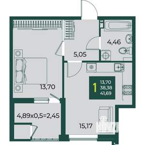 1-к квартира, вторичка, 42м2, 7/18 этаж