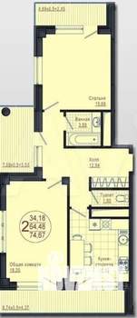 2-к квартира, вторичка, 65м2, 4/17 этаж