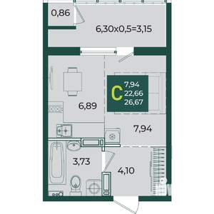 Студия квартира, вторичка, 27м2, 9/18 этаж