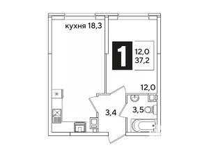 1-к квартира, вторичка, 37м2, 5/16 этаж