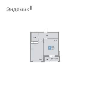 1-к квартира, вторичка, 53м2, 2/12 этаж