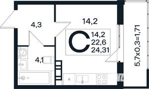 Студия квартира, вторичка, 24м2, 4/4 этаж