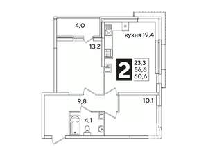 2-к квартира, вторичка, 61м2, 8/16 этаж