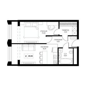 2-к квартира, вторичка, 46м2, 3/19 этаж
