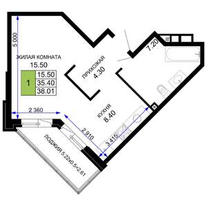 1-к квартира, вторичка, 38м2, 1/12 этаж