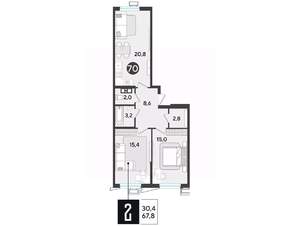 2-к квартира, строящийся дом, 67м2, 9/18 этаж