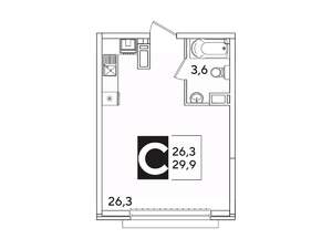 Студия квартира, вторичка, 30м2, 11/16 этаж