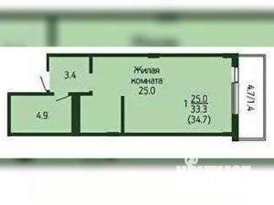 1-к квартира, вторичка, 35м2, 5/9 этаж
