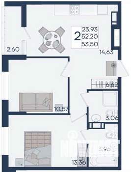 2-к квартира, вторичка, 54м2, 8/18 этаж