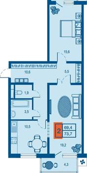 2-к квартира, вторичка, 69м2, 2/23 этаж
