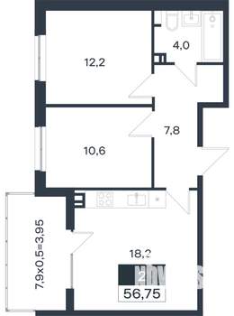 2-к квартира, вторичка, 57м2, 2/4 этаж