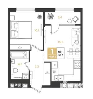 1-к квартира, вторичка, 39м2, 4/9 этаж