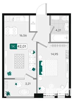 1-к квартира, вторичка, 42м2, 9/18 этаж