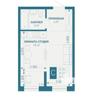 Студия квартира, вторичка, 29м2, 6/18 этаж