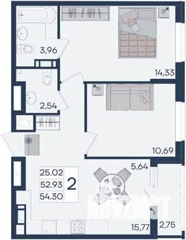 2-к квартира, вторичка, 54м2, 4/18 этаж