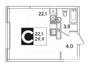 Студия квартира, вторичка, 30м2, 12/16 этаж