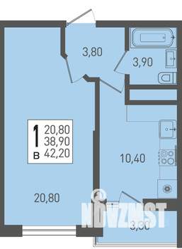 1-к квартира, строящийся дом, 42м2, 13/22 этаж