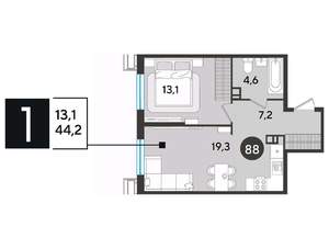 1-к квартира, вторичка, 44м2, 2/18 этаж