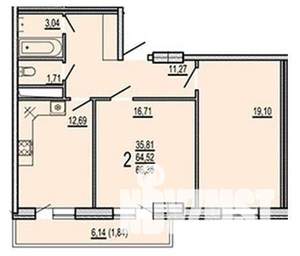 2-к квартира, вторичка, 66м2, 16/17 этаж