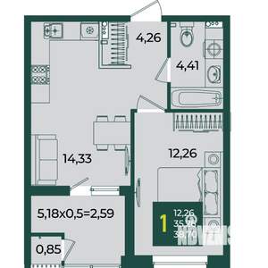 1-к квартира, вторичка, 39м2, 2/18 этаж