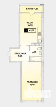 1-к квартира, вторичка, 42м2, 11/18 этаж