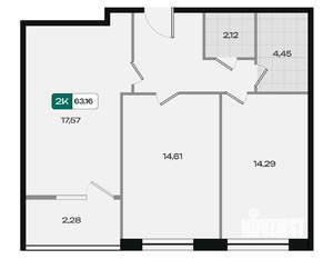 2-к квартира, вторичка, 63м2, 9/18 этаж