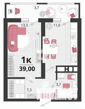 1-к квартира, вторичка, 39м2, 10/18 этаж