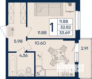 1-к квартира, вторичка, 34м2, 2/18 этаж