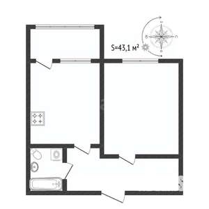 1-к квартира, вторичка, 43м2, 6/17 этаж
