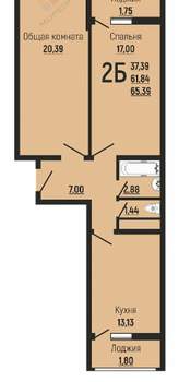 2-к квартира, вторичка, 62м2, 20/24 этаж