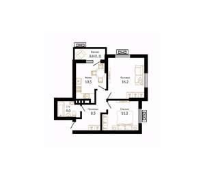 2-к квартира, вторичка, 52м2, 1/15 этаж