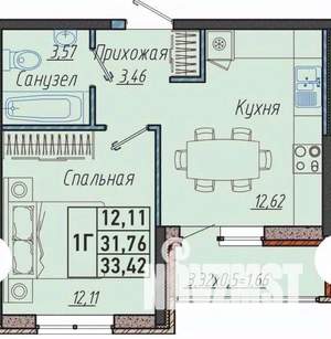 1-к квартира, вторичка, 32м2, 5/9 этаж