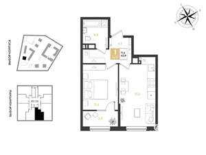 1-к квартира, вторичка, 44м2, 10/18 этаж