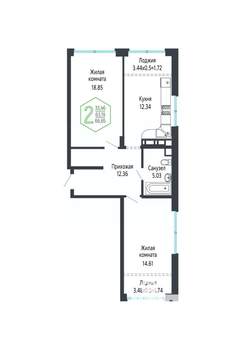 2-к квартира, вторичка, 67м2, 7/24 этаж