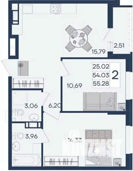 2-к квартира, вторичка, 55м2, 8/18 этаж