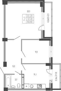 2-к квартира, вторичка, 62м2, 1/15 этаж