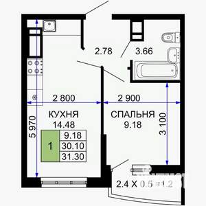 1-к квартира, сданный дом, 31м2, 16/24 этаж