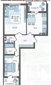 2-к квартира, вторичка, 63м2, 8/19 этаж