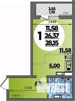 Студия квартира, строящийся дом, 28м2, 13/16 этаж