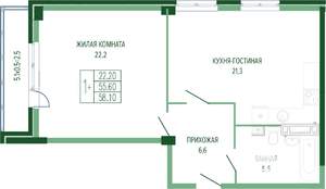 1-к квартира, вторичка, 59м2, 3/7 этаж