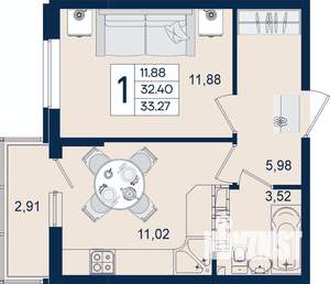1-к квартира, вторичка, 33м2, 13/18 этаж