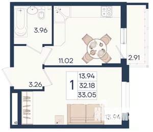 1-к квартира, вторичка, 33м2, 2/18 этаж