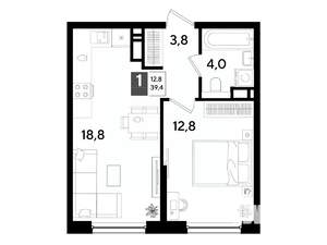 1-к квартира, вторичка, 39м2, 13/16 этаж