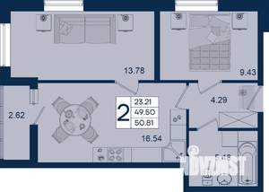 2-к квартира, вторичка, 51м2, 2/18 этаж