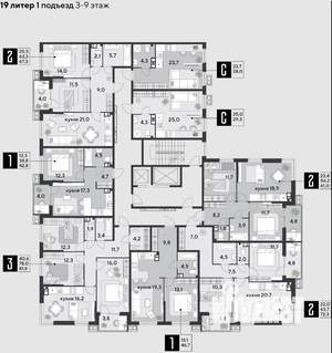 3-к квартира, строящийся дом, 82м2, 7/9 этаж